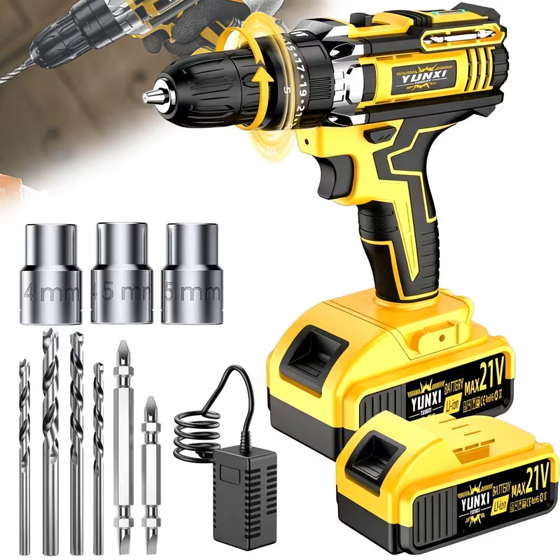 Cordless Rechargeable Drill Set, Equipped with 1 or 2 2.0AH Batteries