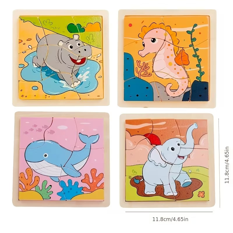 3/4 Sets Wooden Puzzle Educational Animal Puzzle Board