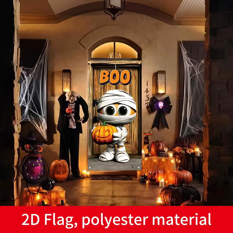 1pc Large Halloween Door Decoration - Funny Mummy Pumpkin Plaque with BOO Design