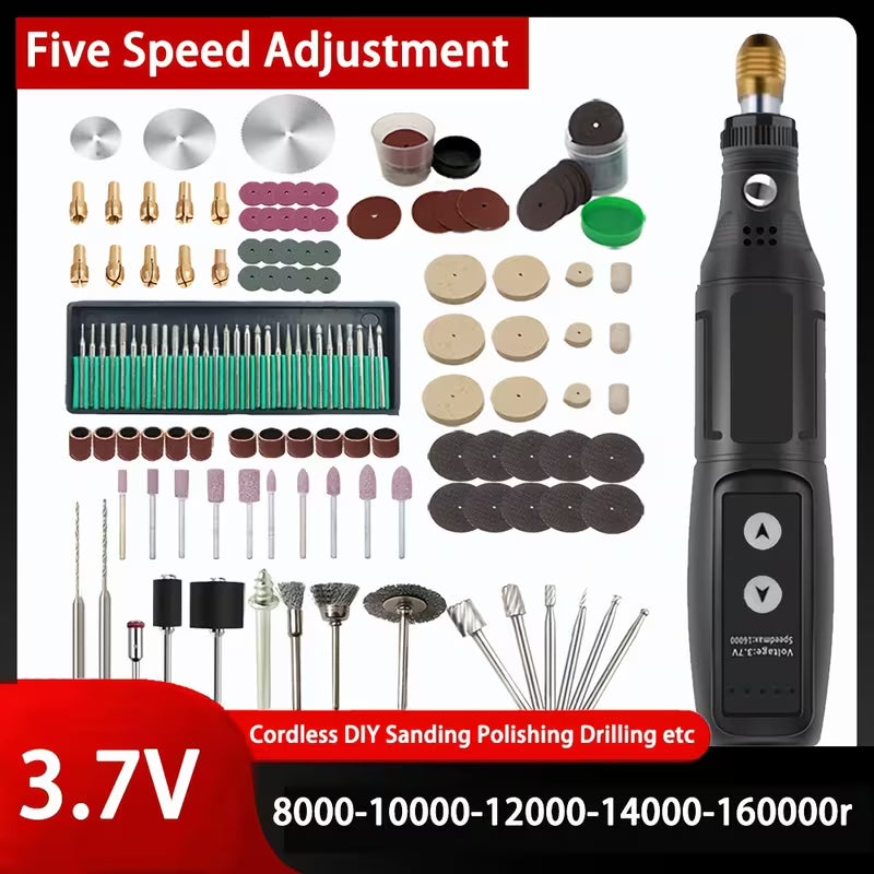 3.7V 8000-16000RPM 5-Speed Cordless Micro Rotary Tool USB Charging Small Electric Grinder Engraver