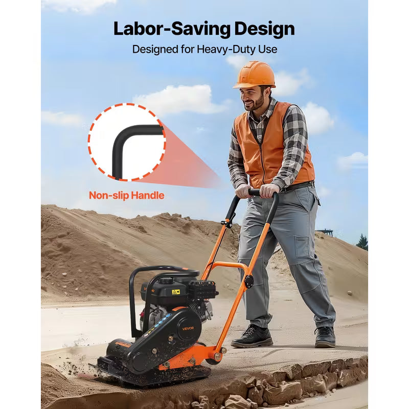 VEVOR Plate Compactor, 6.5 HP 196CC Gas Engine, 5600 VPM Vibrating Ground Rammer