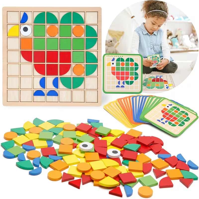 Wooden Mosaic Puzzle Geometric Shape Blocks