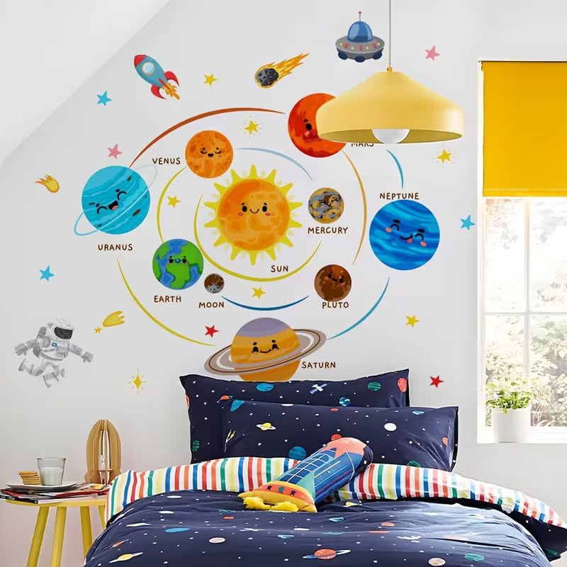 1Set/2pcs Kids Room Wall Stickers, Cute Cartoon Space, Pvc