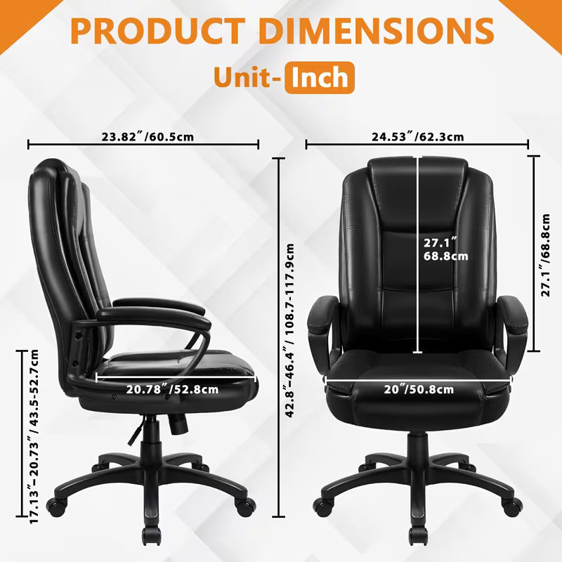 Home Office Desk Chair, 400LBS Big And Tall Computer Executive Chair, Ergonomic PU Leather