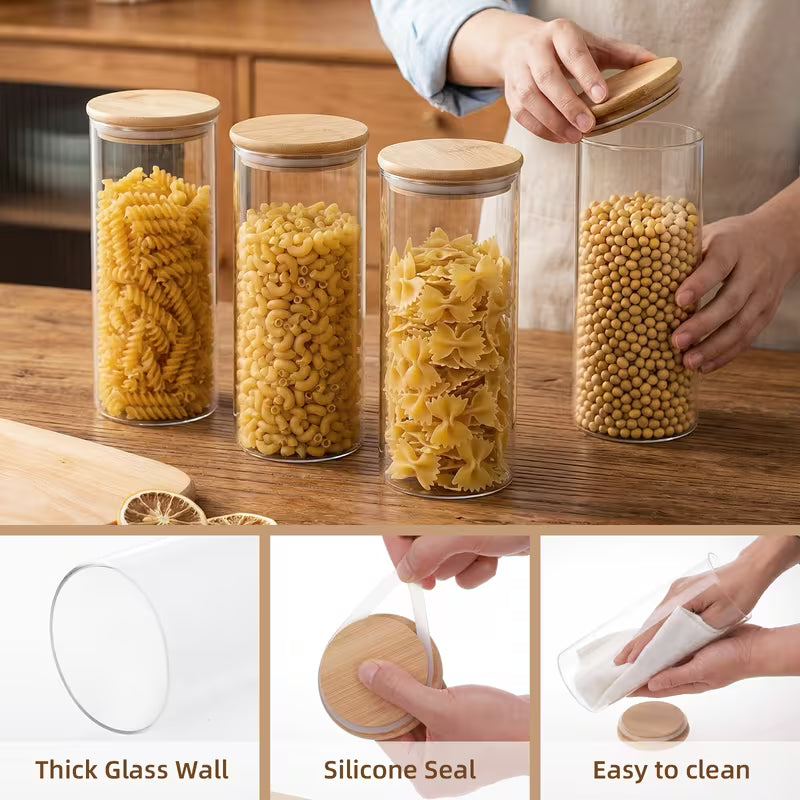33.81oz Round Glass Storage Jars Set, Glass