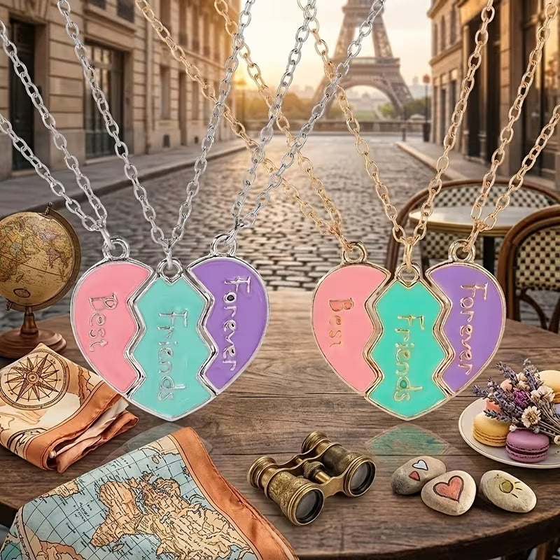 6pcs Sweet Wind Women'S Splicing Love Necklace, Gold-Colored Enamel Necklace Anti-Allergy