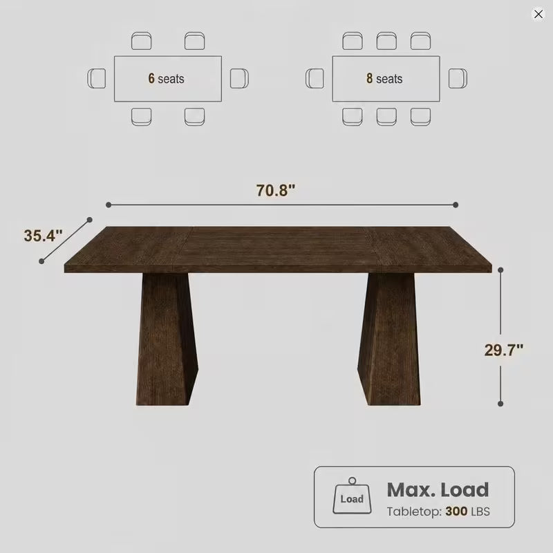 Farmhouse Dining Table for 6-8 People, 71" Large Dining Kitchen Table with Heavy Duty Legs