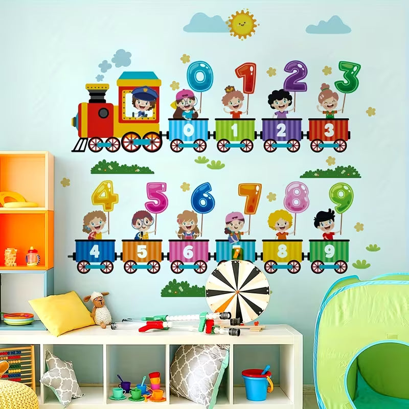 Educational Number Train Wall Sticker, Removable Self-Adhesive Paper