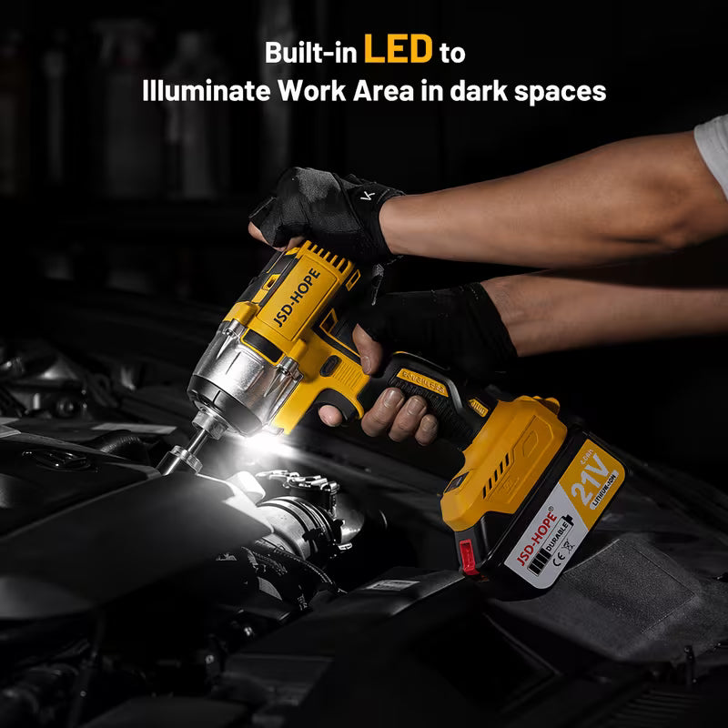 21V Brushless Lithium Impact Wrench Kit, Large Capacity Battery, 1000Nm Max Torque, 3300RPM