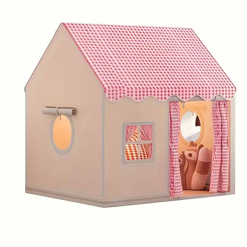 Pink Plaid Princess Style Children's Game Tent, Indoor Playhouse Castle Toy House