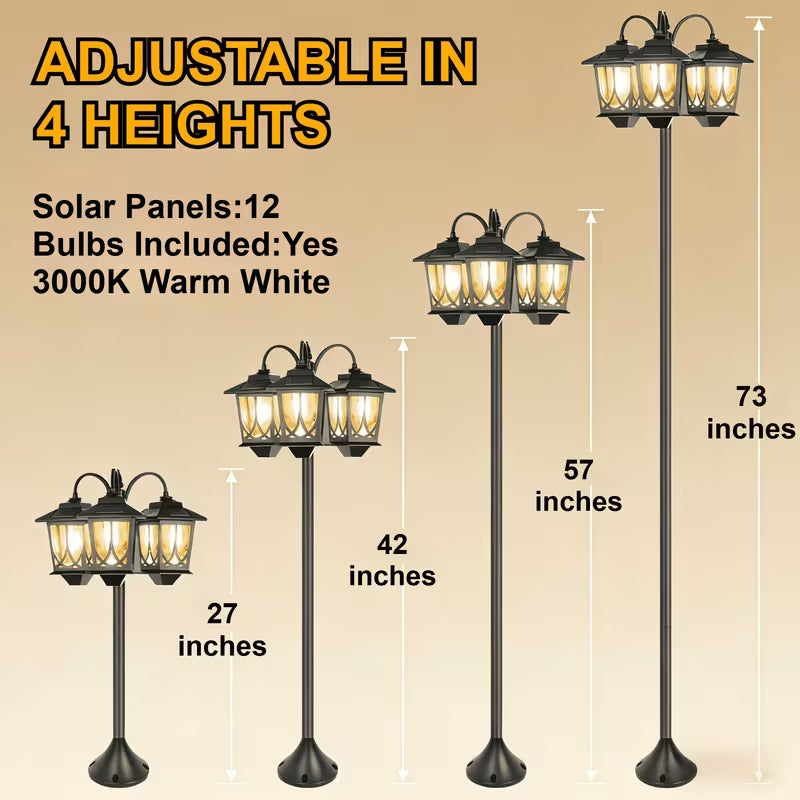 3-Headed Solar Powered Outdoor Post Light, 73-Inch Lamp