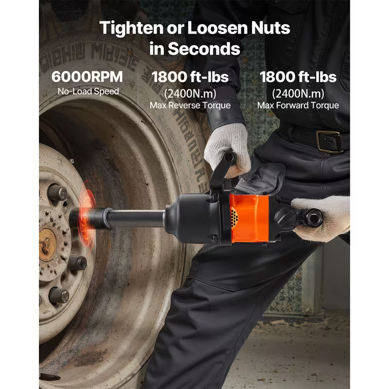 VEVOR 1-Inch Air Impact Wrench Up to 1800 ft-lbs Pneumatic Gun 6000RPM 6-Speed