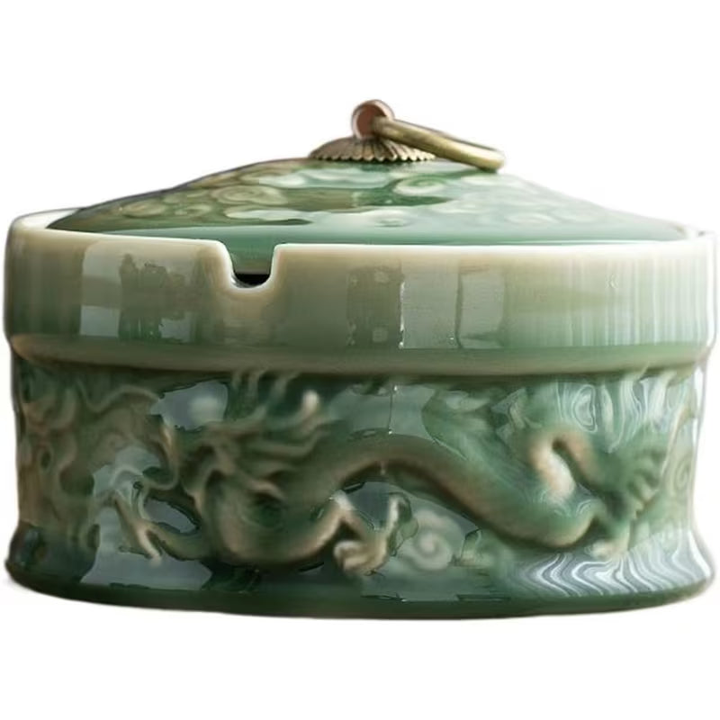 with Lid Table Top Glazed Color Ash Tray Handmade Dragon Pattern Decorative Office Ashtrays