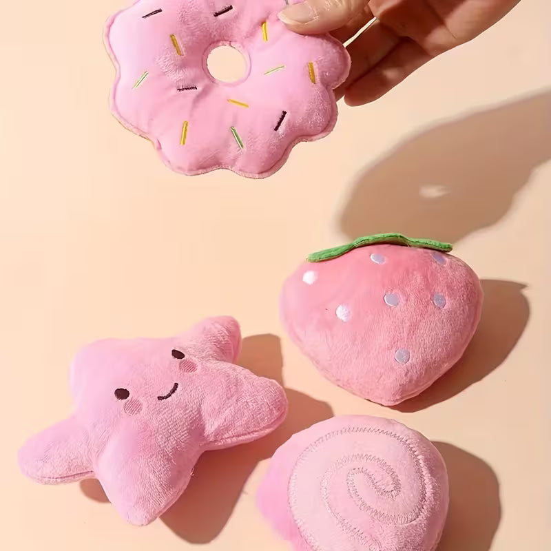 4-Pack Plush Squeaky Pet Toy Set for Small Dogs and Cats