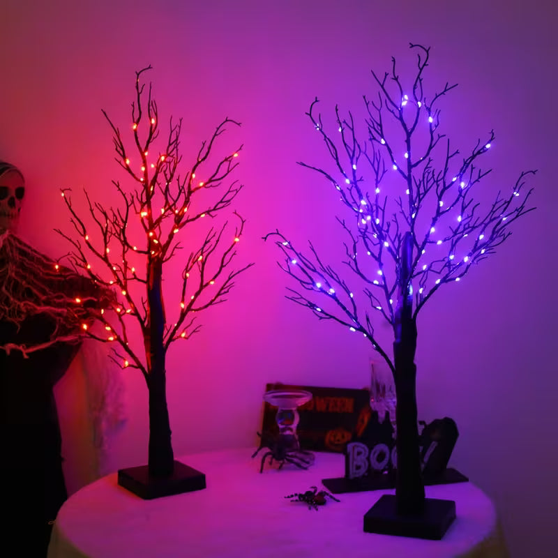 1/2pcs Halloween Decorations Indoor, Indoor Sculpture 24 Inch Halloween Tree with 120LEDS Orange &