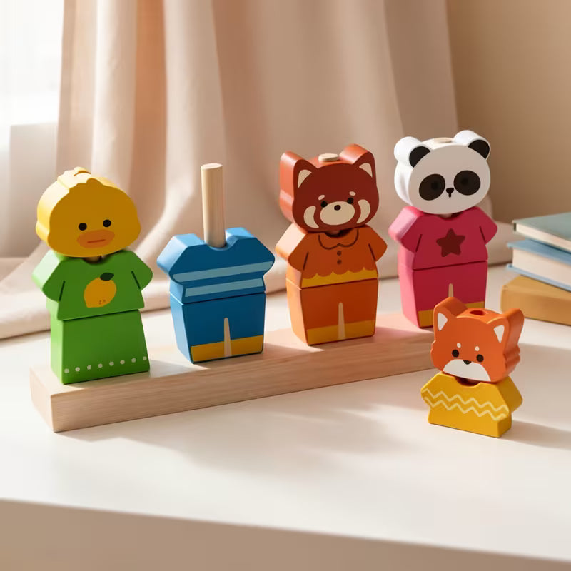 Wooden Creative Fun Animal Dress Matching Set-stem Contains Animal