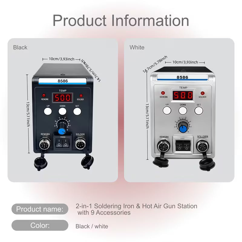 2-in-1soldering Station & Hot Air Rework Station, Soldering Kit, 9pcs Set