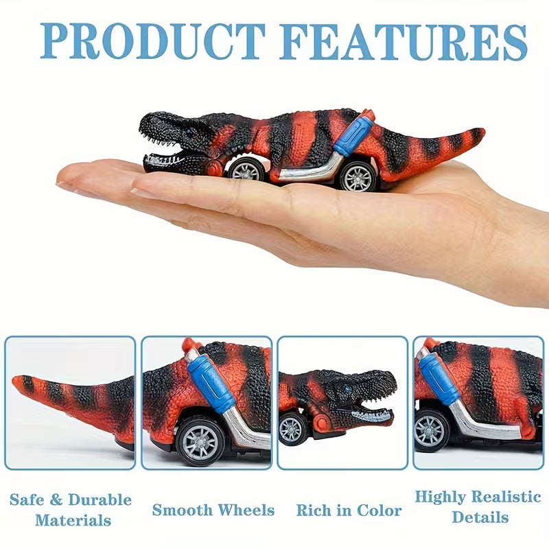 6-Pack Dinosaur Pull-back Toy Cars Set Plastic