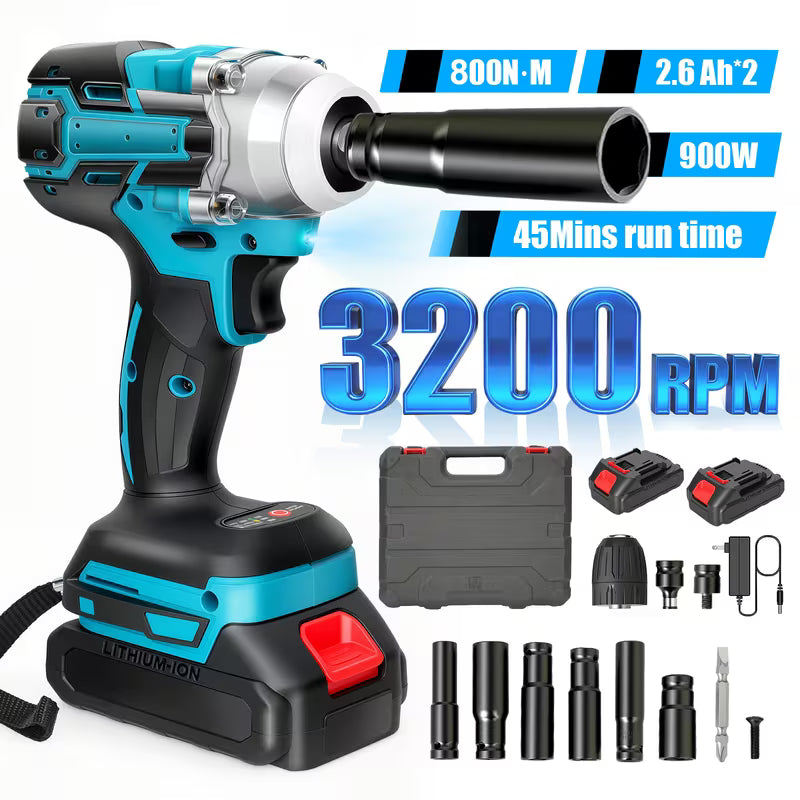1/2" Cordless Impact Wrench, 800N. M Brushless High Torque Impact Gun, 3200RPM, 3 Variable Speeds