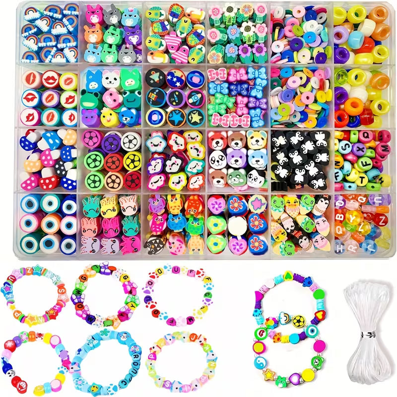 Bracelet Making Kit • Fruit Flower Polymer Clay Beads • Mixed Set