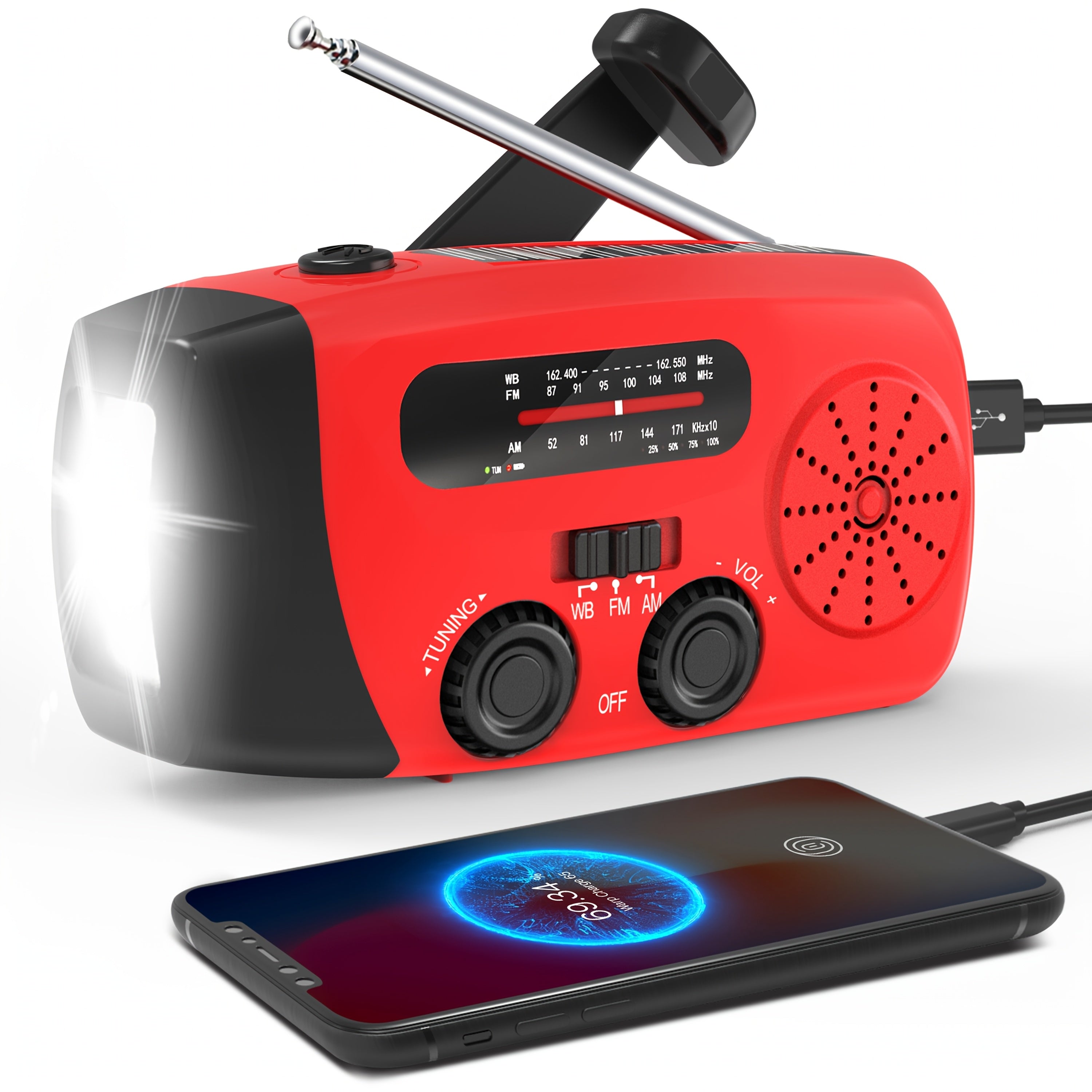 Emergency Radio: Solar-Powered, Power Bank, Hand Crank, AM/FM NOAA Portable