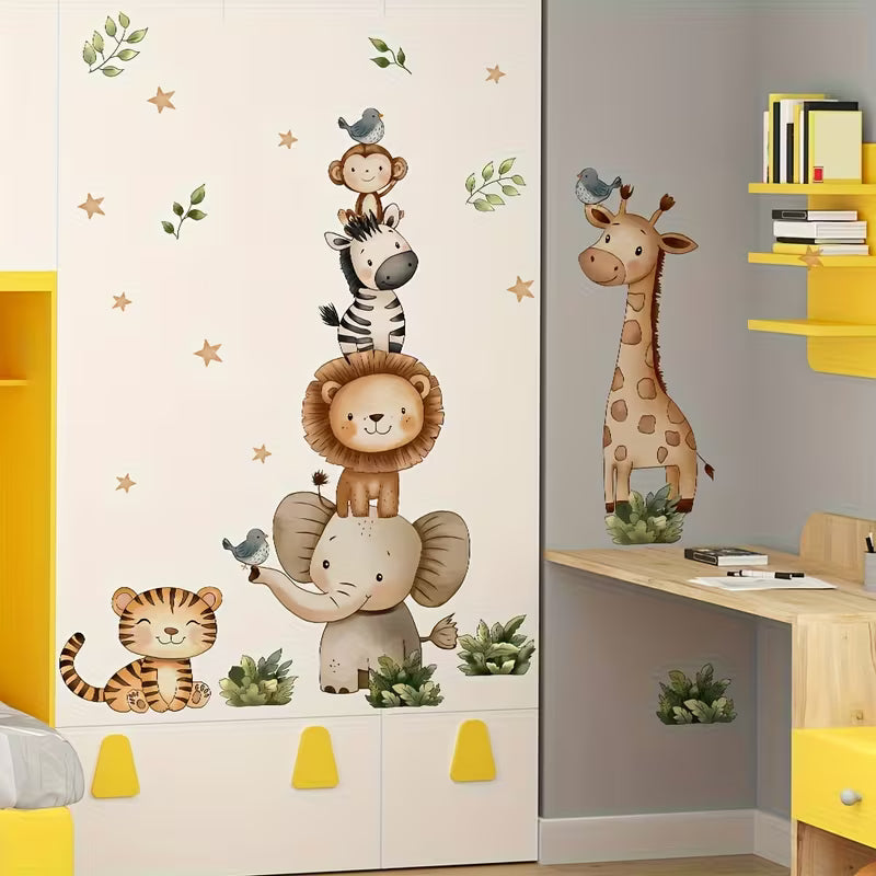 Cartoon cute giraffe elephant lion forest animal decoration wall sticker for children's room