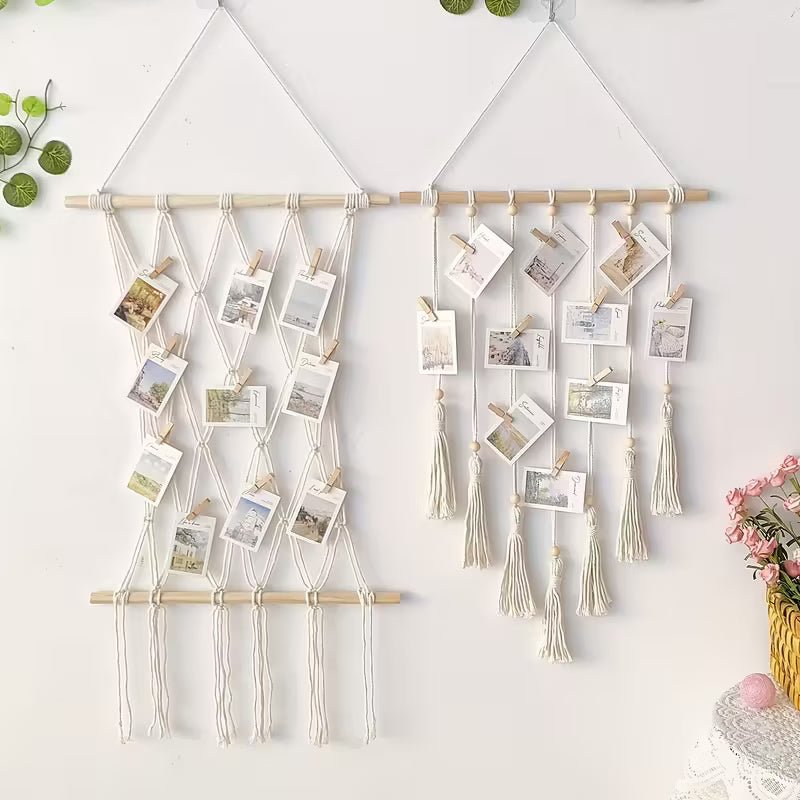 Unique Handwoven Boho Chic Macrame Photo Wall Hanging
