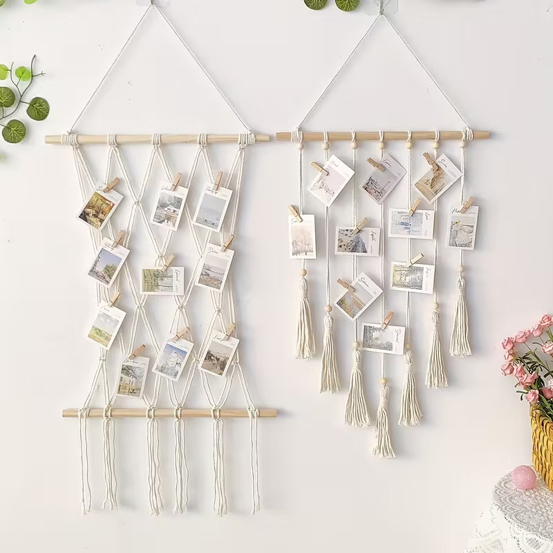 Unique Handwoven Boho Chic Macrame Photo Wall Hanging