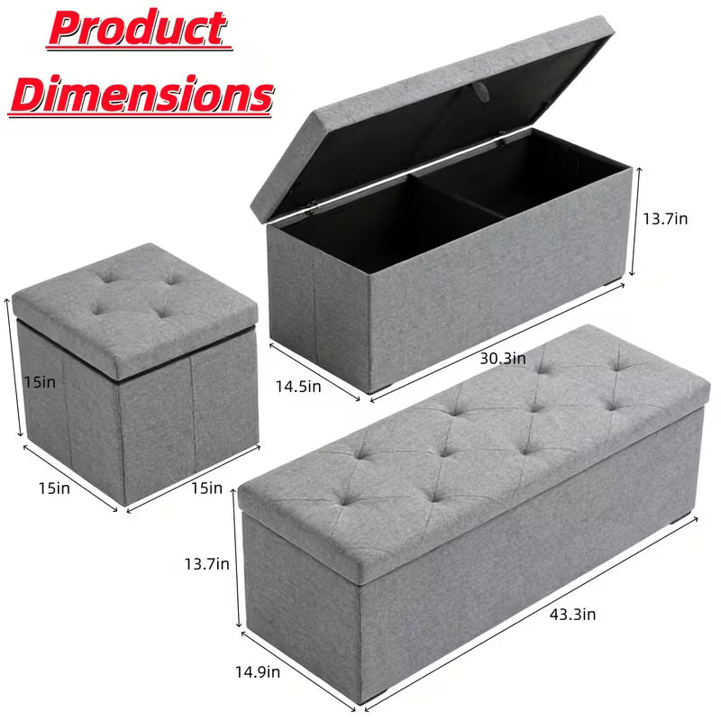 Heavy Duty Multifunctional Folding Storage Footstool Bench with Seat Cushion