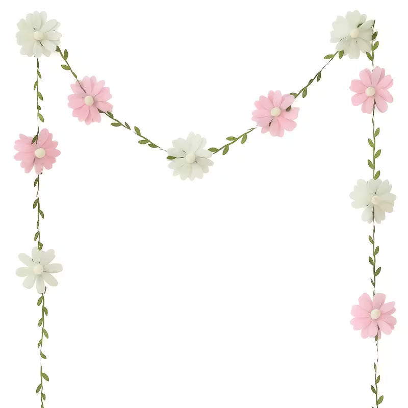 1pc Boho Colorful Felt Daisy Flower Garland with Hemp Rope, Suitable for Room Decoration
