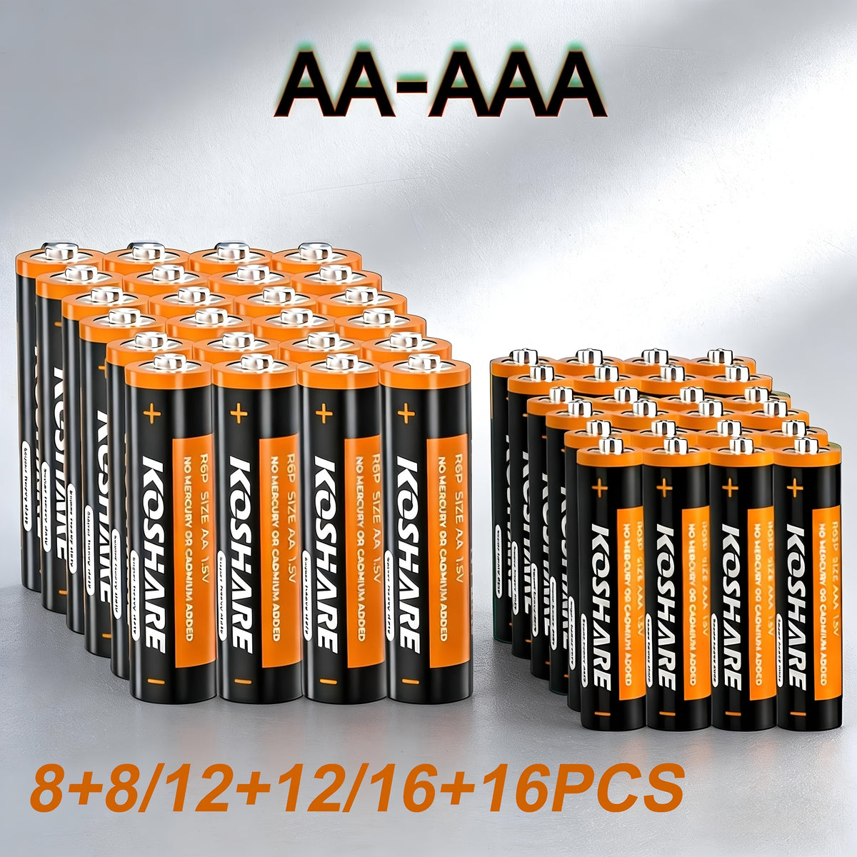 8+8/12+12/16+16 Sections Combo Pack AA+AAA Batteries KOSHARE 1.5V