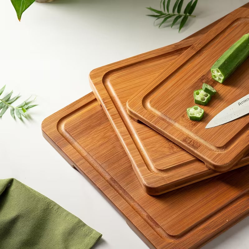 Deep Carbonized Bamboo Cutting Board Set, Complete with A Wooden Storage Rack, Ideal