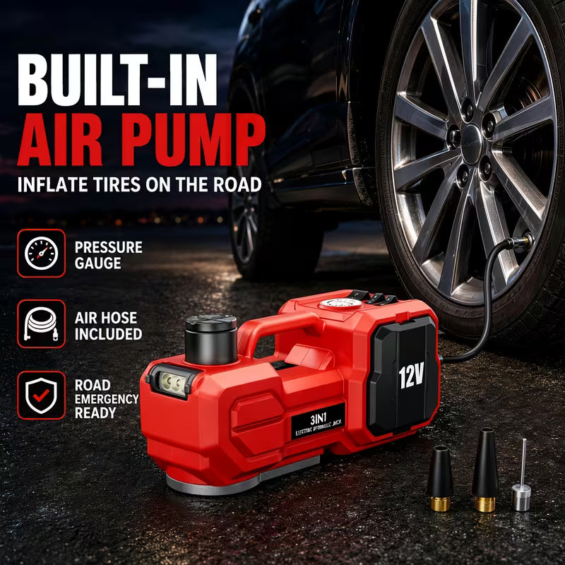 6 Ton Electric Car Jack Kit, 12V Hydraulic Car Lift with Built-In Tire Inflator