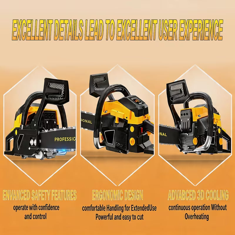 62cc 4.5HP 20Inch Gas Chainsaw 12000RPM, 2-Stroke Gasoline Powered Chainsaw Cutting Wood Gas Sawing