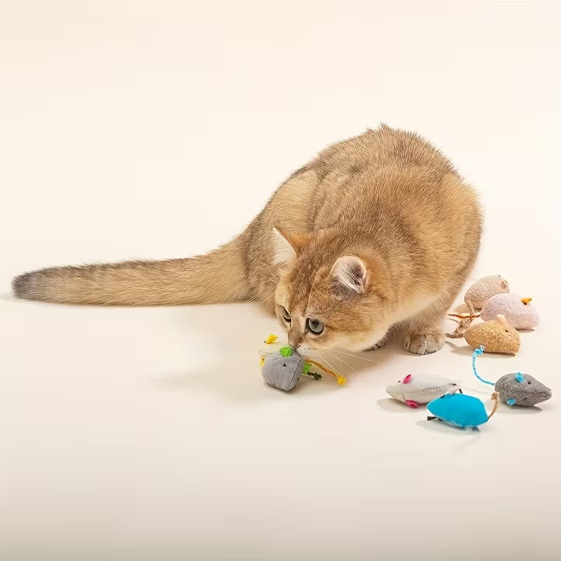 18pcs/28pcs Cat Toy Mice, Kitten Interactive Self-Play Toys, Simulated Mouse Set, Random Color
