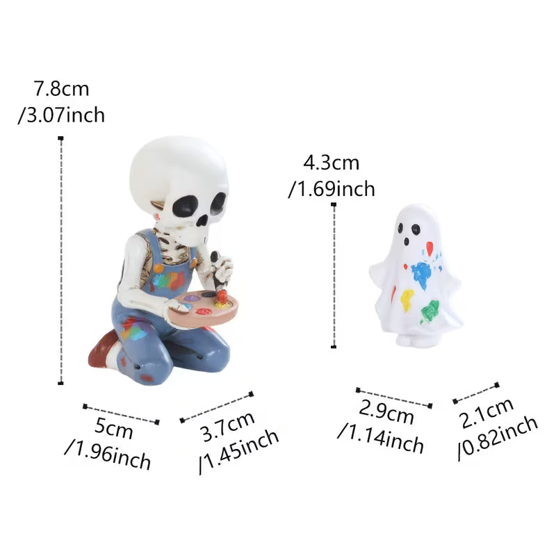 Creative Halloween House Decorations, Skeleton Painter & Apprentice Set, Resin