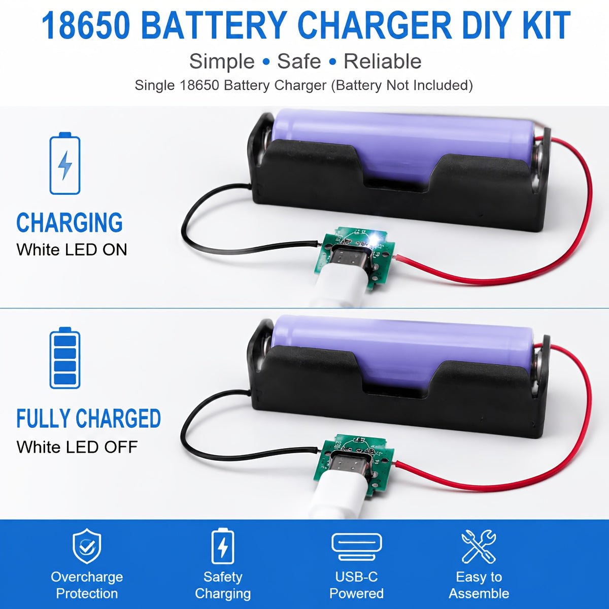 Type-C Interface 18650 Lithium Battery Charging Board with Battery