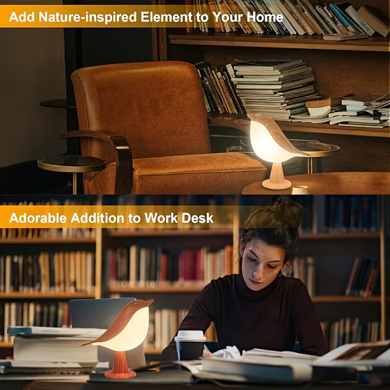 1 Dimmable Touch Bird Table Lamp | Wireless 3 Color Temperature Sensing LED Night Light