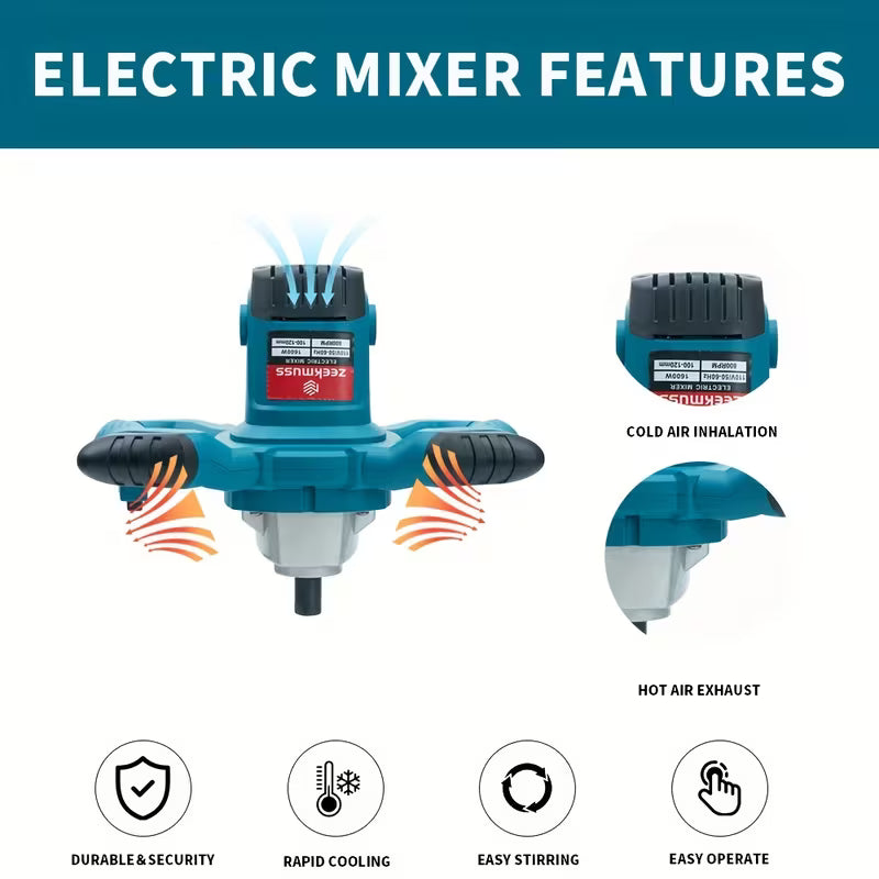 2100W Electric Handheld Cement Mixer with 6 Adjustable Speeds Up to 800 RPM, Ideal for Mixing Paint