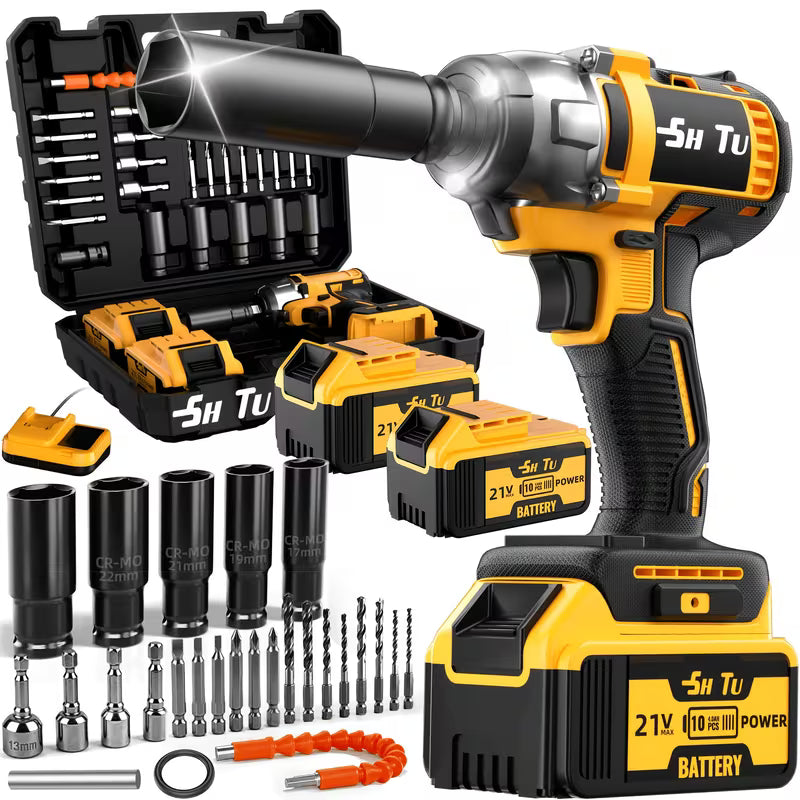 21V Impact Wrench Kit with 4000Mah Battery, High Torque Power with Fast Charger, Optional Additions