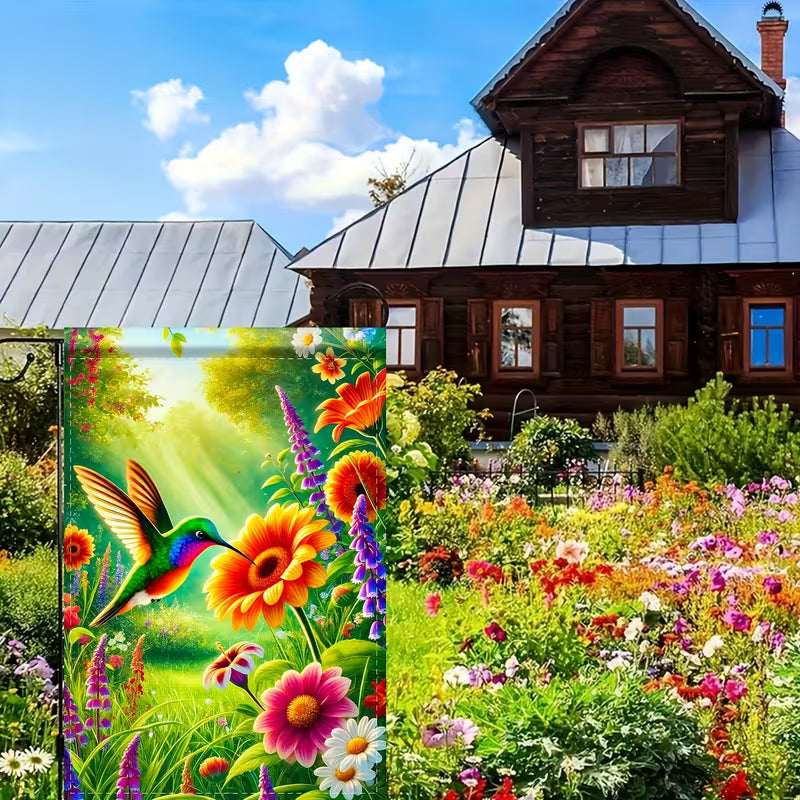 Vibrant Hummingbird Garden Flag - Polyester Outdoor Decor Set, Polyester