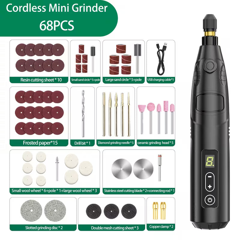 Cordless Rotary Tool Kit, Mini Electric Grinder, USB Rechargeable, 6-Speed Adjustable