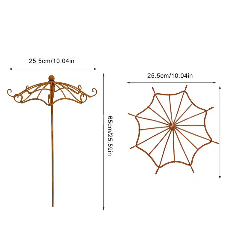 Vintage Distressed Iron Umbrella-shaped Plant Stand with Exquisite and Attractive Curling