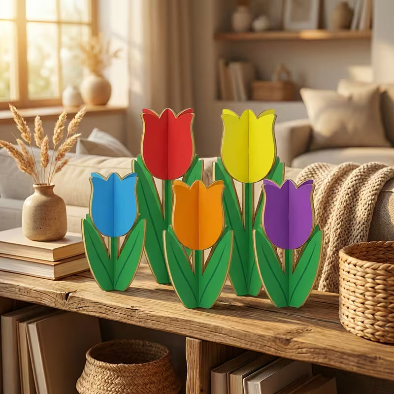 Set of 6 Wooden Tulip Shapes Ideal for Crafts, Mother's Day Gifts, and 3D Paintable DIY Floral