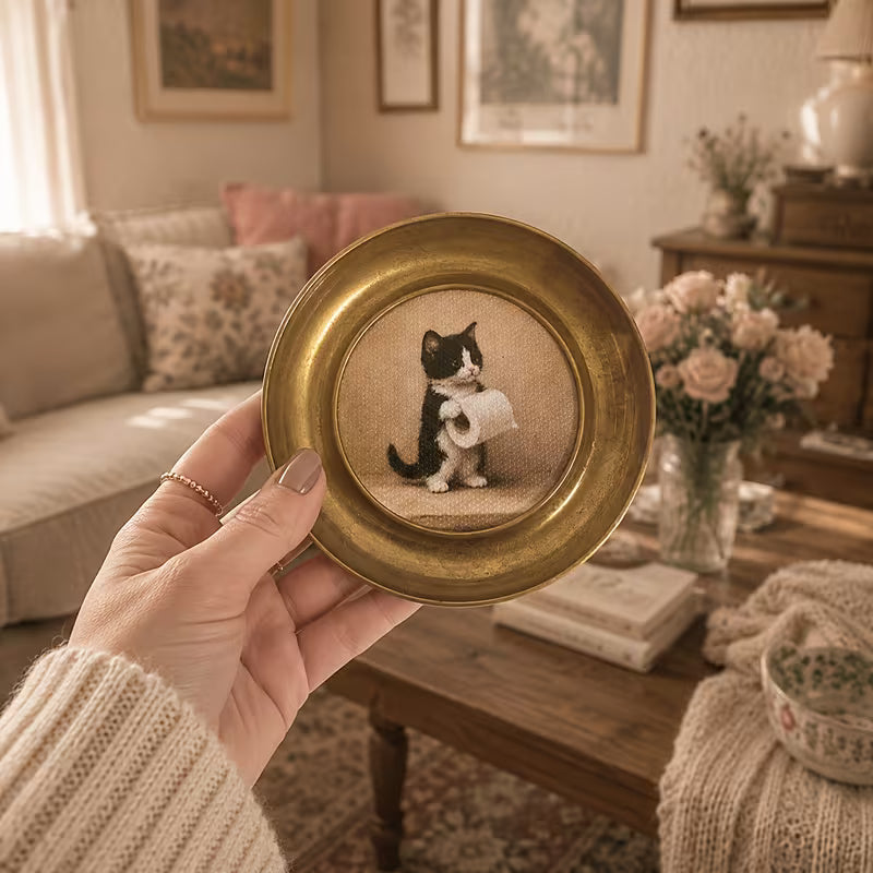 1pc Retro Golden Round Fun Animal Tissue Roll Wall Decor Painting Funny Animal Toilet Paper