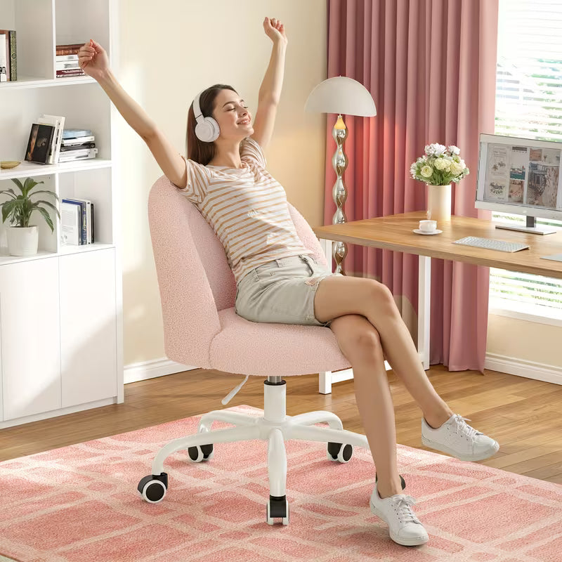 Vanity Chair with Lumbar Support, Adjustable Swivel Armless Desk Chair, Teddy