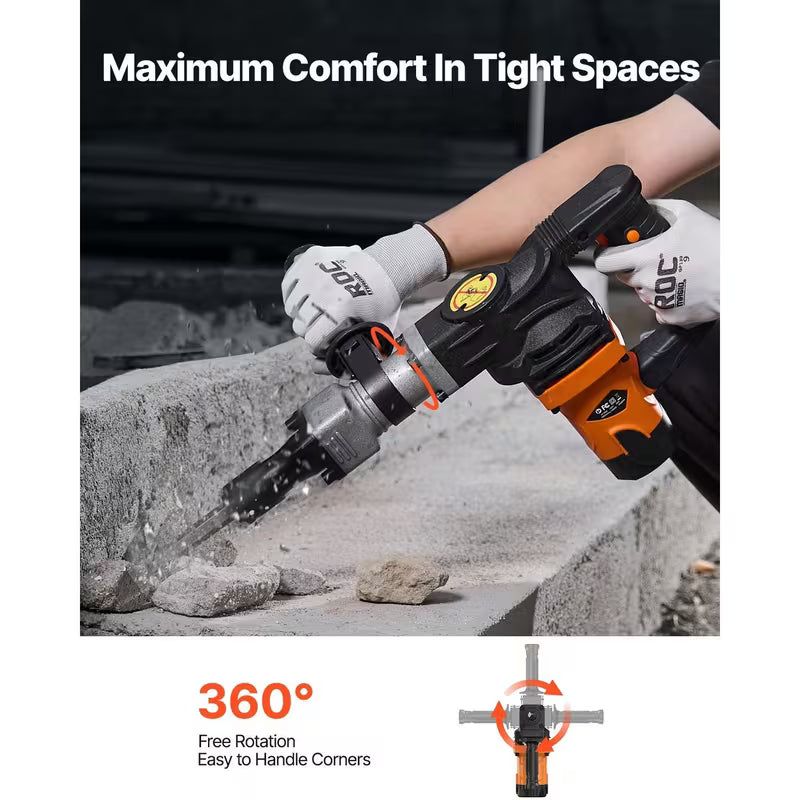 VEVOR Demolition Jack Hammer Concrete Breaker 1400W Electric Hammer 2 Chisel Bit, Orange/Black