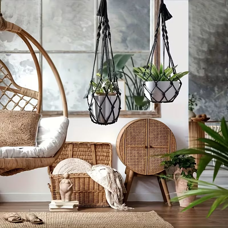 2pcs Bohemian Hand-Woven Plant Hangers Suitable for Indoor/Outdoor Use, Fabric Hanging Flower
