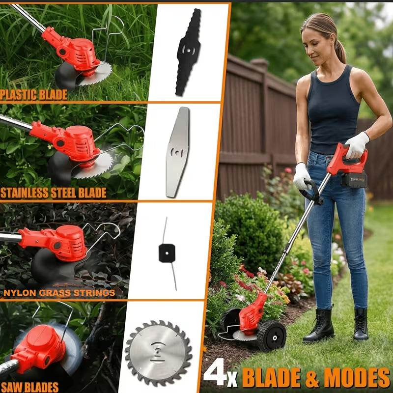 Lightweight Cordless Electric Lawn Mower, Multi-function Garden Weeder String Trimmer With Cutting