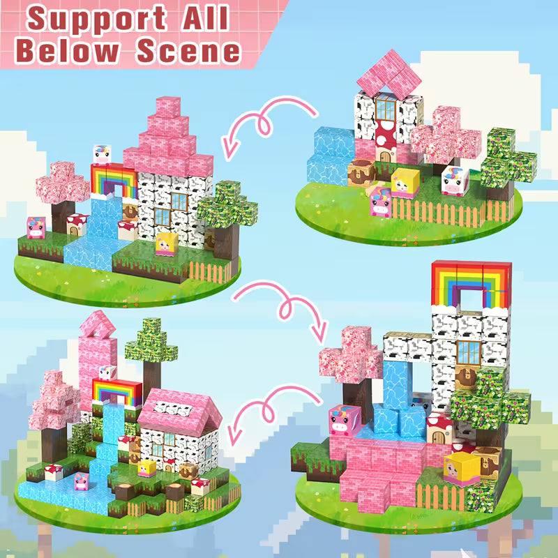 50/100-Piece Pink Rainbow Scene Travel Magnetic Blocks